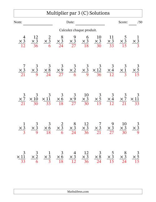 Multiplier (1 à 12) par 3 (50 Questions) (C) page 2
