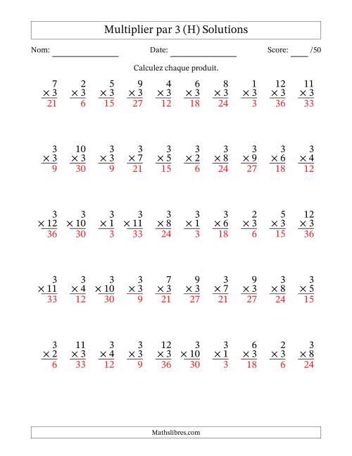 Multiplier (1 à 12) par 3 (50 Questions) (H) page 2