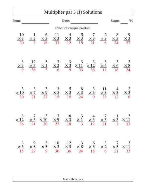Multiplier (1 à 12) par 3 (50 Questions) (J) page 2