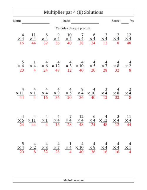 Multiplier (1 à 12) par 4 (50 Questions) (B) page 2