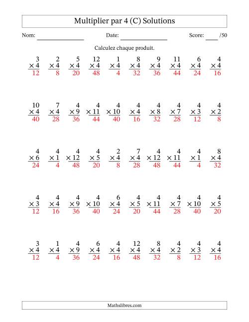 Multiplier (1 à 12) par 4 (50 Questions) (C) page 2