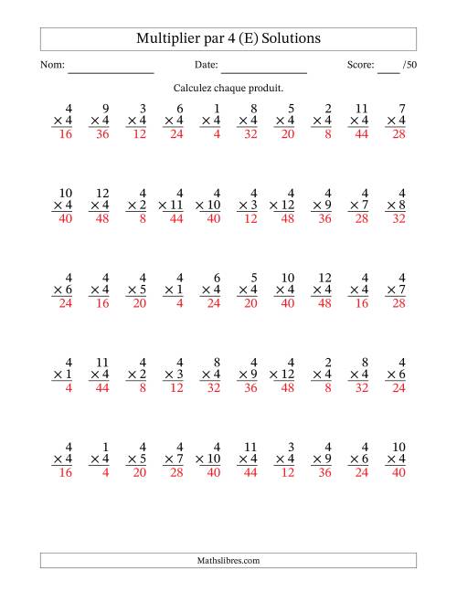Multiplier (1 à 12) par 4 (50 Questions) (E) page 2