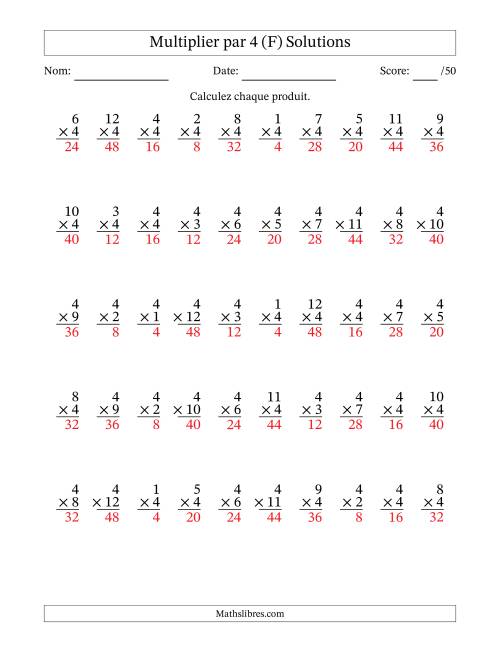 Multiplier (1 à 12) par 4 (50 Questions) (F) page 2