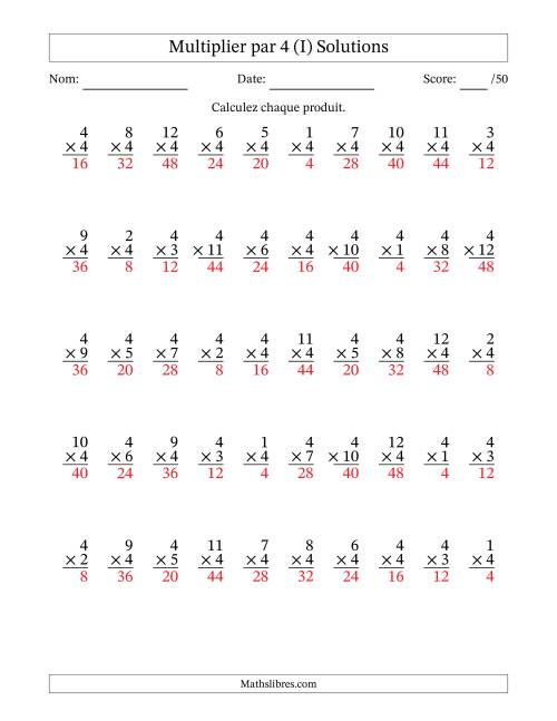 Multiplier (1 à 12) par 4 (50 Questions) (I) page 2
