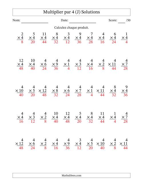 Multiplier (1 à 12) par 4 (50 Questions) (J) page 2