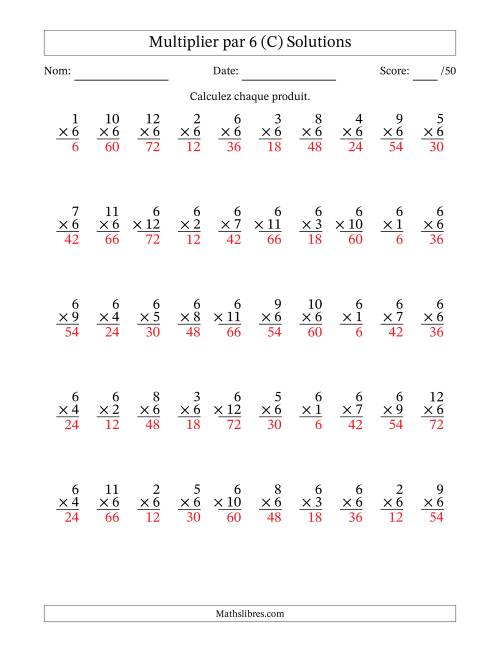 Multiplier (1 à 12) par 6 (50 Questions) (C) page 2