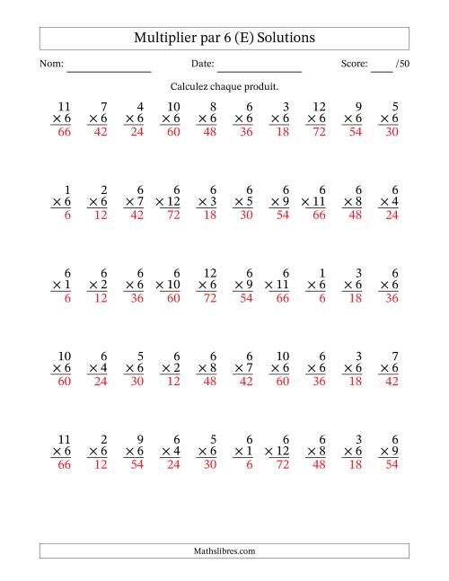 Multiplier (1 à 12) par 6 (50 Questions) (E) page 2