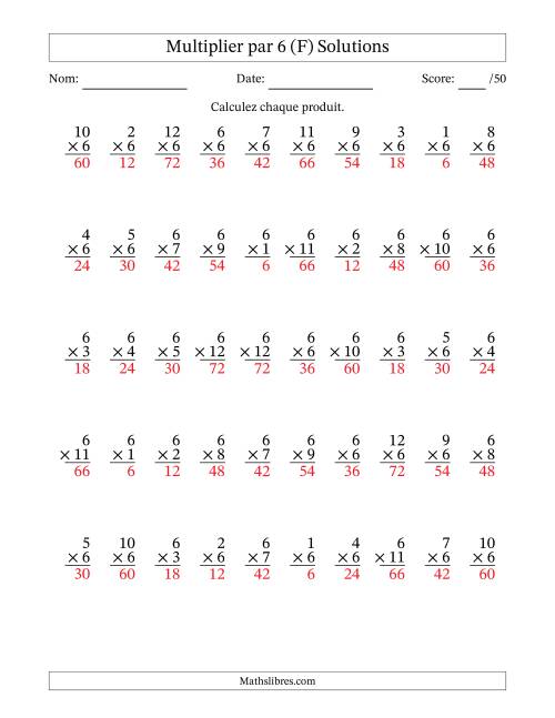 Multiplier (1 à 12) par 6 (50 Questions) (F) page 2
