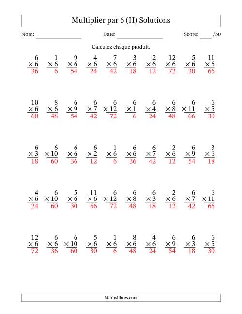 Multiplier (1 à 12) par 6 (50 Questions) (H) page 2
