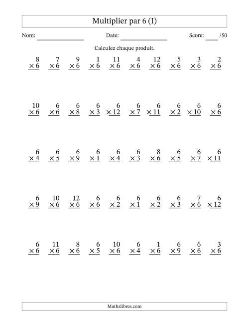 Multiplier (1 à 12) par 6 (50 Questions) (I)