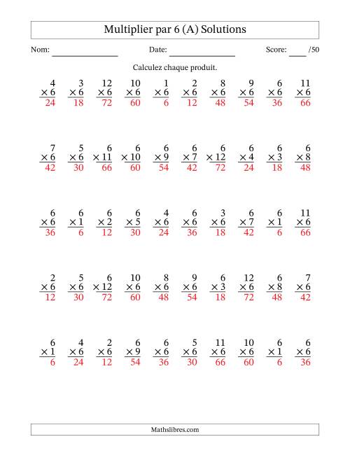Multiplier (1 à 12) par 6 (50 Questions) (Tout) page 2