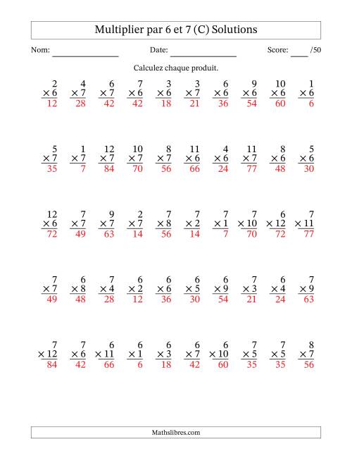 Multiplier (1 à 12) par 6 et 7 (50 Questions) (C) page 2