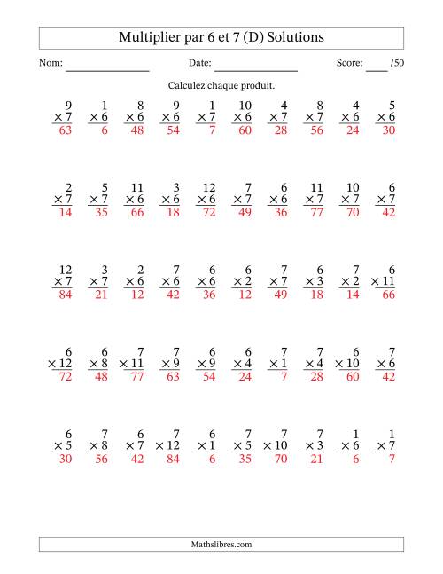 Multiplier (1 à 12) par 6 et 7 (50 Questions) (D) page 2