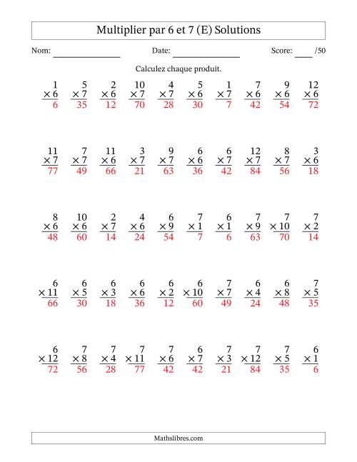 Multiplier (1 à 12) par 6 et 7 (50 Questions) (E) page 2