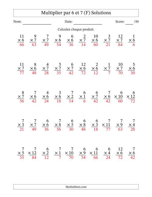 Multiplier (1 à 12) par 6 et 7 (50 Questions) (F) page 2