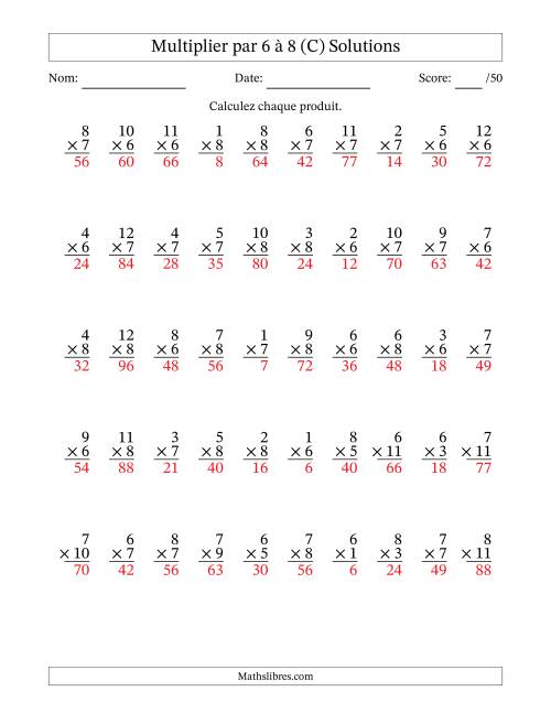 Multiplier (1 à 12) par 6 à 8 (50 Questions) (C) page 2