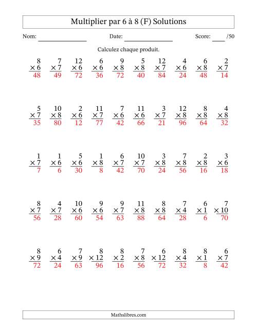 Multiplier (1 à 12) par 6 à 8 (50 Questions) (F) page 2