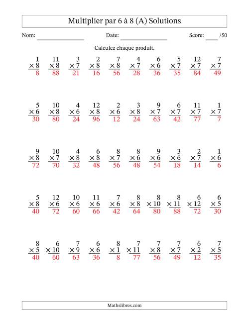 Multiplier (1 à 12) par 6 à 8 (50 Questions) (Tout) page 2