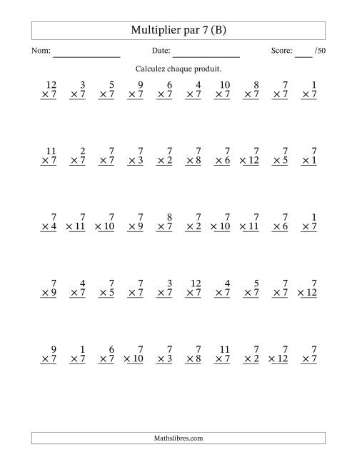 Multiplier (1 à 12) par 7 (50 Questions) (B)
