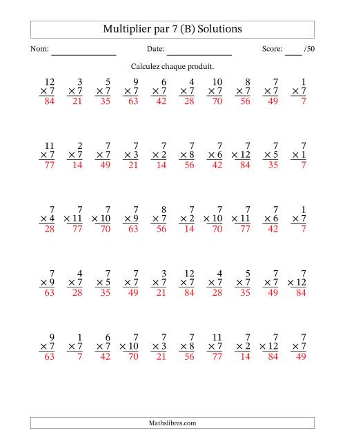 Multiplier (1 à 12) par 7 (50 Questions) (B) page 2