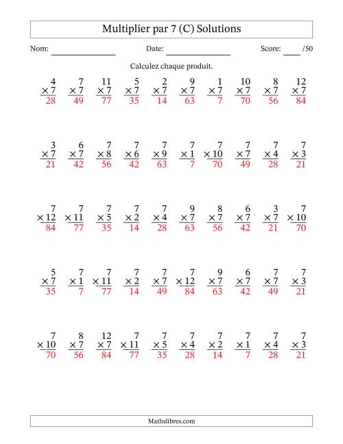 Multiplier (1 à 12) par 7 (50 Questions) (C) page 2