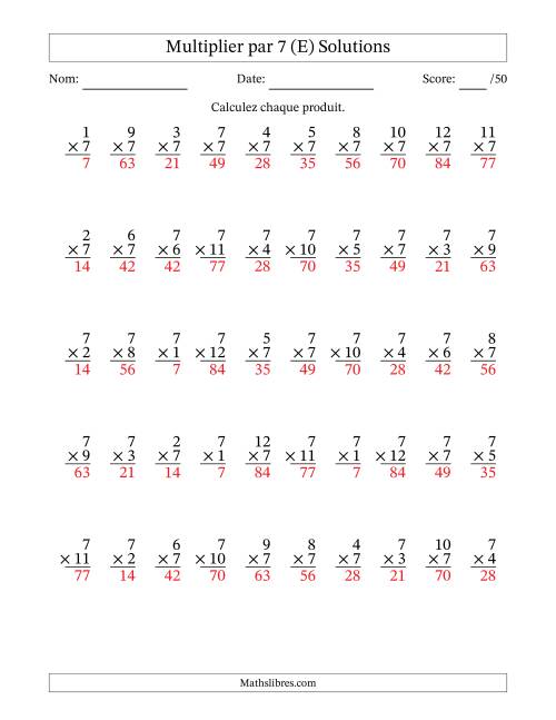 Multiplier (1 à 12) par 7 (50 Questions) (E) page 2