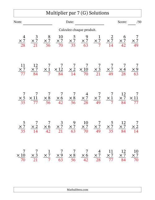 Multiplier (1 à 12) par 7 (50 Questions) (G) page 2