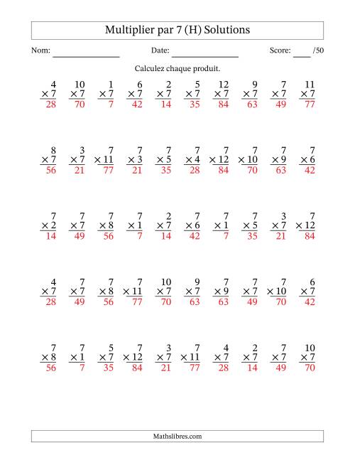 Multiplier (1 à 12) par 7 (50 Questions) (H) page 2