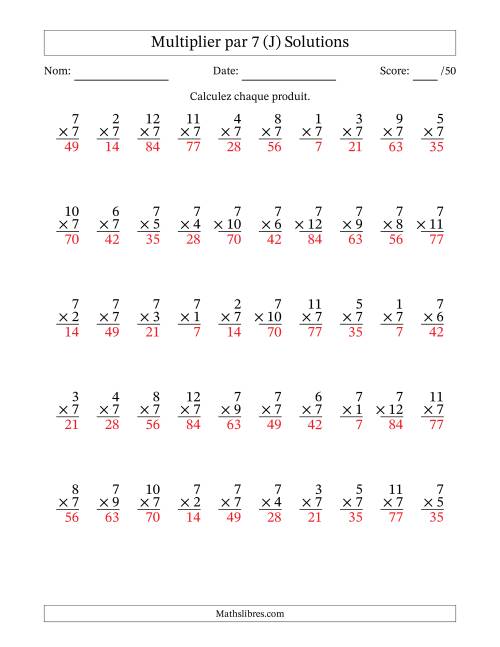 Multiplier (1 à 12) par 7 (50 Questions) (J) page 2