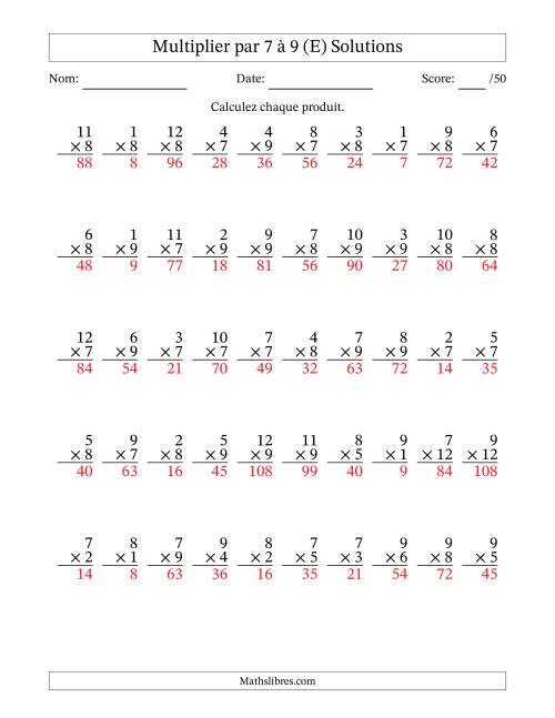 Multiplier (1 à 12) par 7 à 9 (50 Questions) (E) page 2