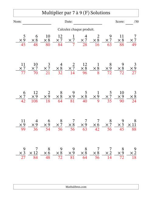 Multiplier (1 à 12) par 7 à 9 (50 Questions) (F) page 2