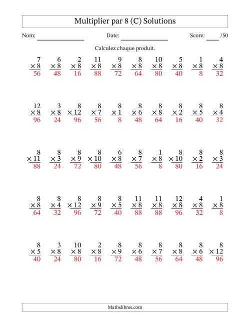 Multiplier (1 à 12) par 8 (50 Questions) (C) page 2