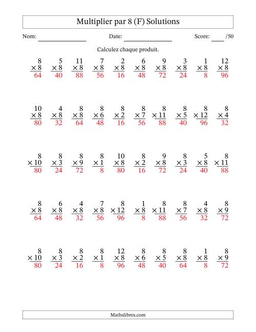 Multiplier (1 à 12) par 8 (50 Questions) (F) page 2