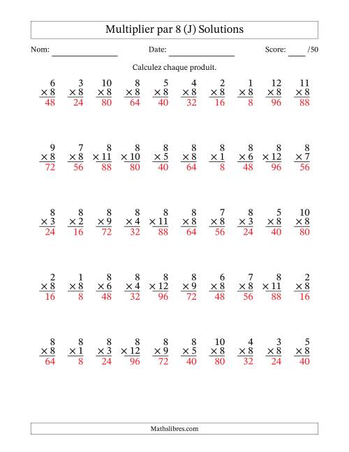 Multiplier (1 à 12) par 8 (50 Questions) (J) page 2