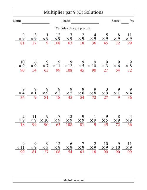 Multiplier (1 à 12) par 9 (50 Questions) (C) page 2