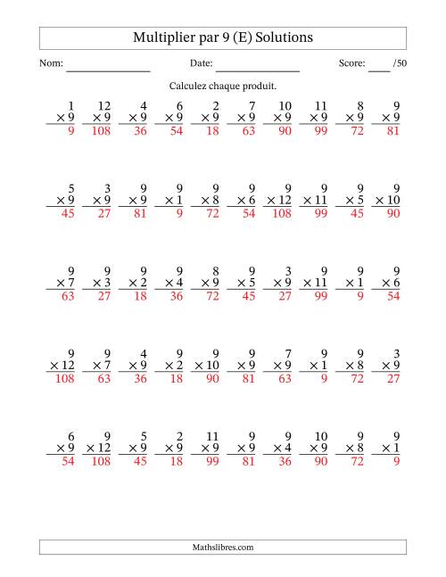 Multiplier (1 à 12) par 9 (50 Questions) (E) page 2