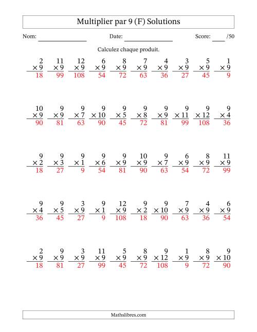 Multiplier (1 à 12) par 9 (50 Questions) (F) page 2