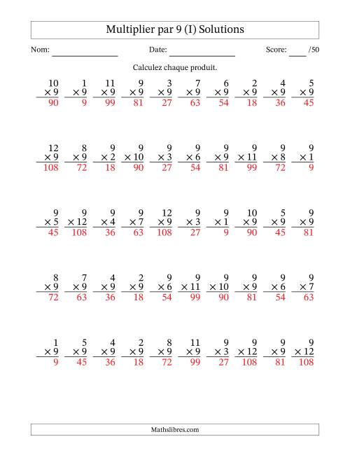 Multiplier (1 à 12) par 9 (50 Questions) (I) page 2