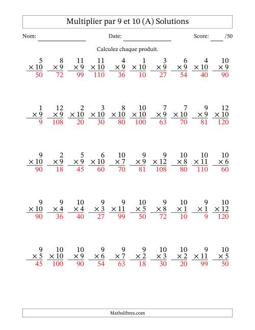 Multiplier (1 à 12) par 9 et 10 (50 Questions) (A) page 2