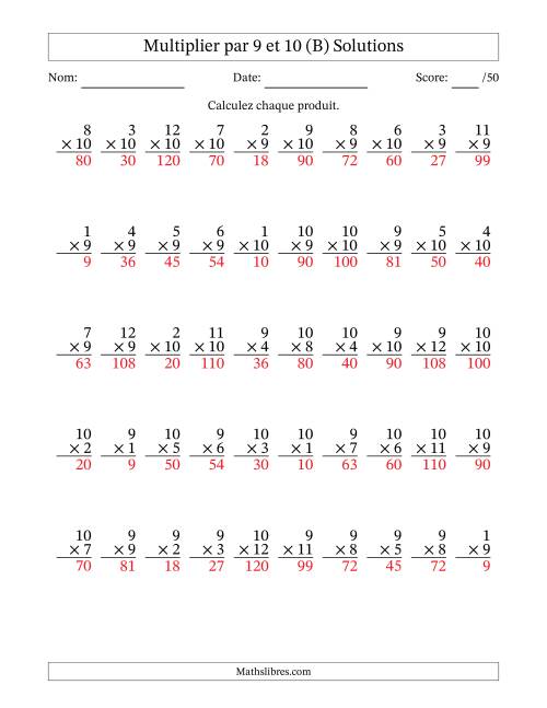 Multiplier (1 à 12) par 9 et 10 (50 Questions) (B) page 2