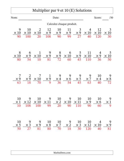 Multiplier (1 à 12) par 9 et 10 (50 Questions) (E) page 2