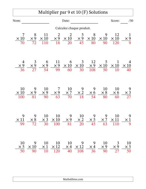 Multiplier (1 à 12) par 9 et 10 (50 Questions) (F) page 2