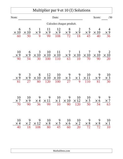 Multiplier (1 à 12) par 9 et 10 (50 Questions) (I) page 2