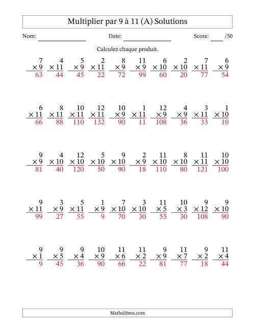 Multiplier (1 à 12) par 9 à 11 (50 Questions) (A) page 2