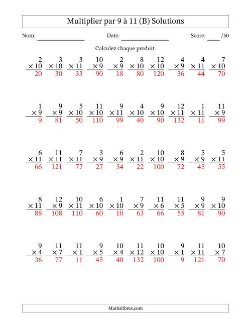 Multiplier (1 à 12) par 9 à 11 (50 Questions) (B) page 2