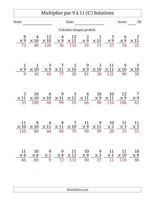 Multiplier (1 à 12) par 9 à 11 (50 Questions) (C) page 2