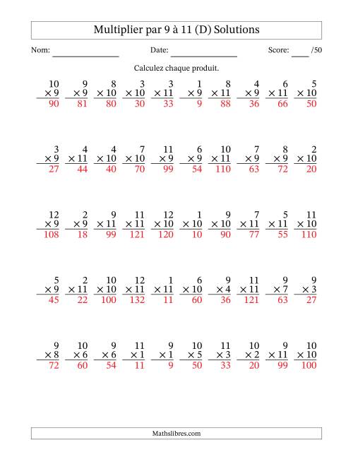 Multiplier (1 à 12) par 9 à 11 (50 Questions) (D) page 2