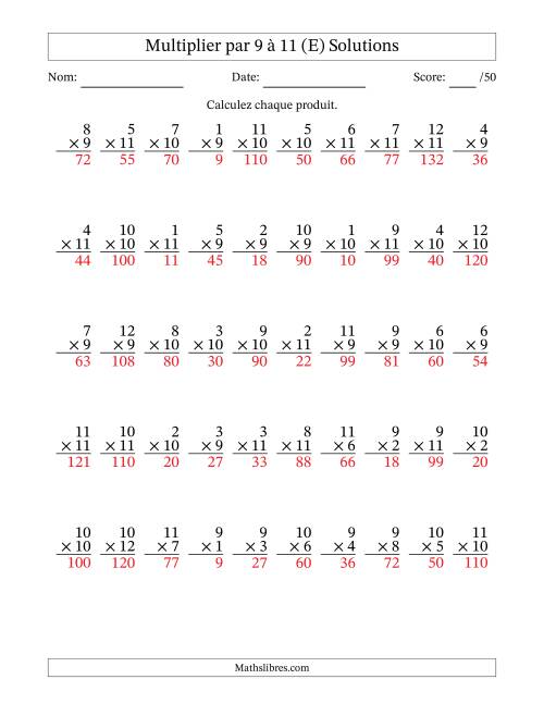 Multiplier (1 à 12) par 9 à 11 (50 Questions) (E) page 2
