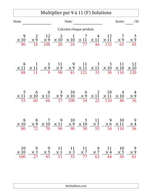 Multiplier (1 à 12) par 9 à 11 (50 Questions) (F) page 2