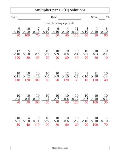 Multiplier (1 à 12) par 10 (50 Questions) (D) page 2